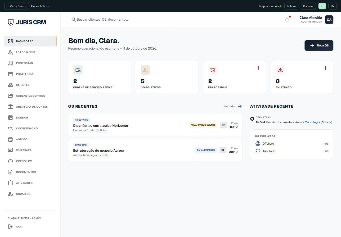 Juris CRM · interface demonstrativa